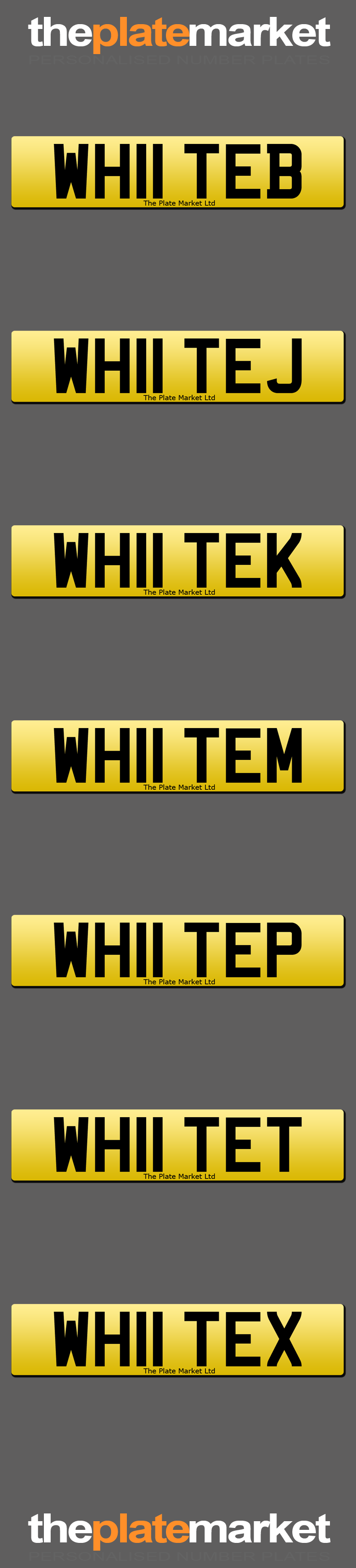 Personalised number plates surname WHITE