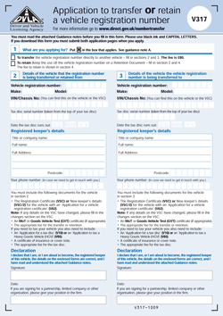 documents for number plate transfer V317 form