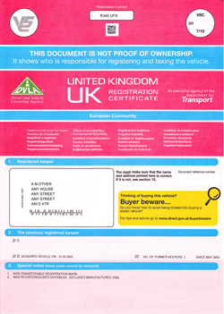 vehicle documents for number plate transfer V5C