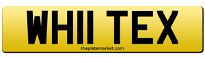 current style number plate White WH11 TEX